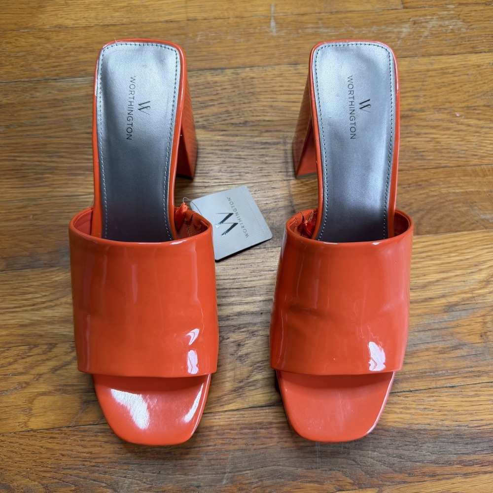 Worthington Platform Wedge Sandal Mules Patent Orange Women's Sz 9 NWT *